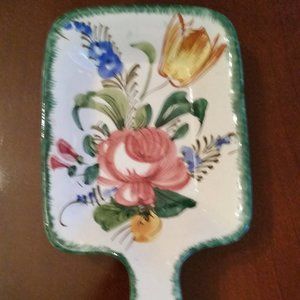Italian floral serving dish with handle NWOT